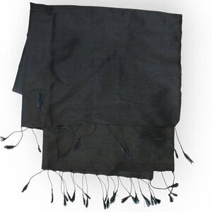 Tabitha Cambodia Scarf Black Silk Fringe Rectangle 18x35 Wrap Classicore Boho